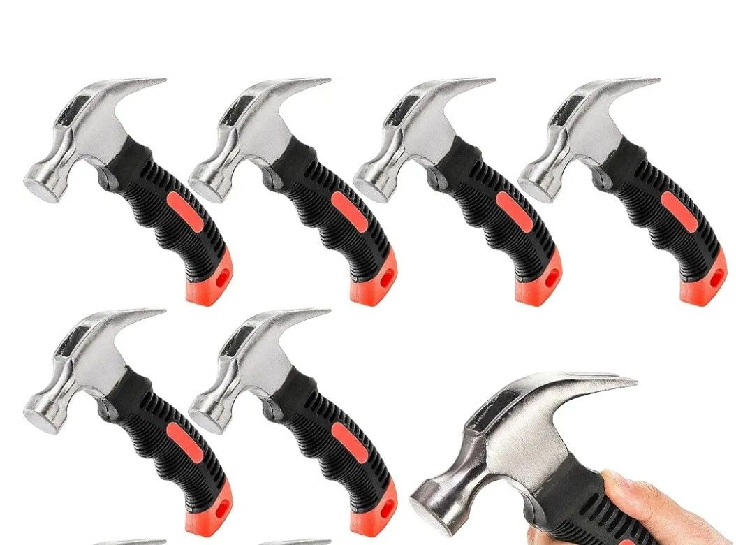 7 Pack 12 oz Small Hammer Tool, Mini Claw Hammer with Soft Rubber, Stubby Hammer, Camping Hammerfor Picture Hanging, General Household Projects