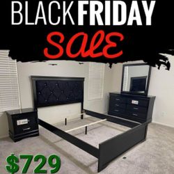 Amalia Black Panel Bedroom Set 