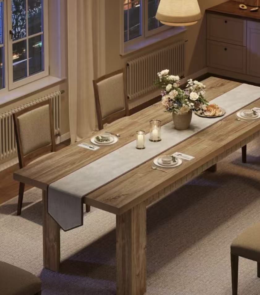 MJ0009 79" Extra Long Dining Table, Farmhouse Wooden Dinner Table, Rectangular Kitchen Table for 6-8 People