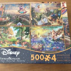 Disney 4 Thomas Kinkadee 500 piece puzzles new
open box but factory sealed puzzles
Winnie the Pooh
little mermaid 
Aladdin
beauty & the Beast falling 