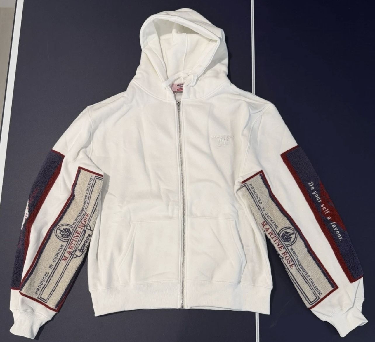 SUPREME × MARTINE ROSE Towel Zip Up Hooded White Full Zip Sweatshirt Size: Large 