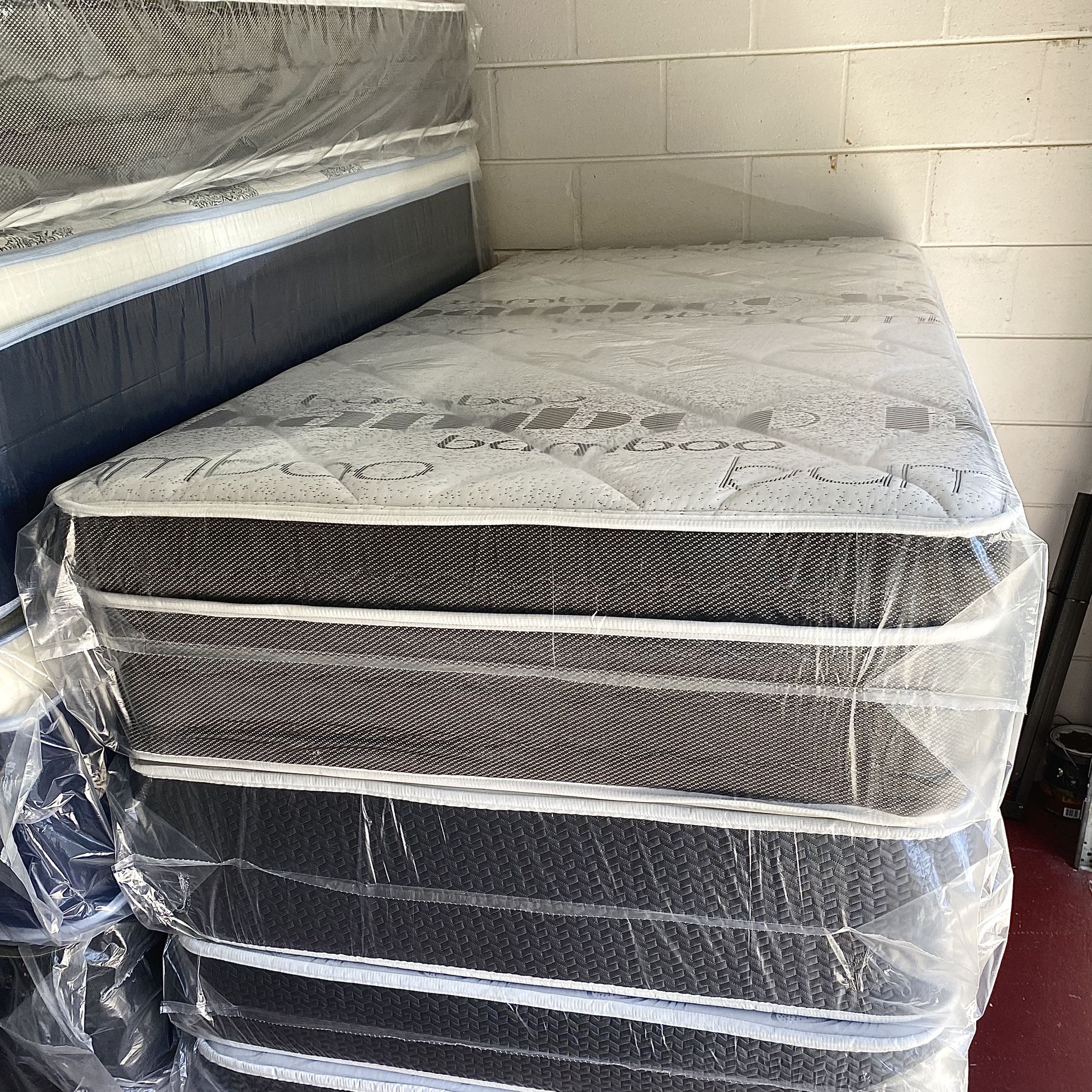 Twin Size Mattress 14 Inch Thick With Pillow Top Of Gran Comfort And Box Springs New From Factory Available All Sizes Same Day Delivery