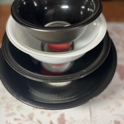 Black And One White Pyrex Bowl