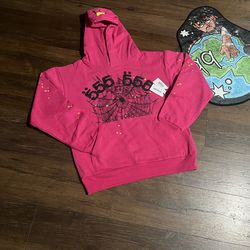 Sp5der Angel Number Hoodie Pink