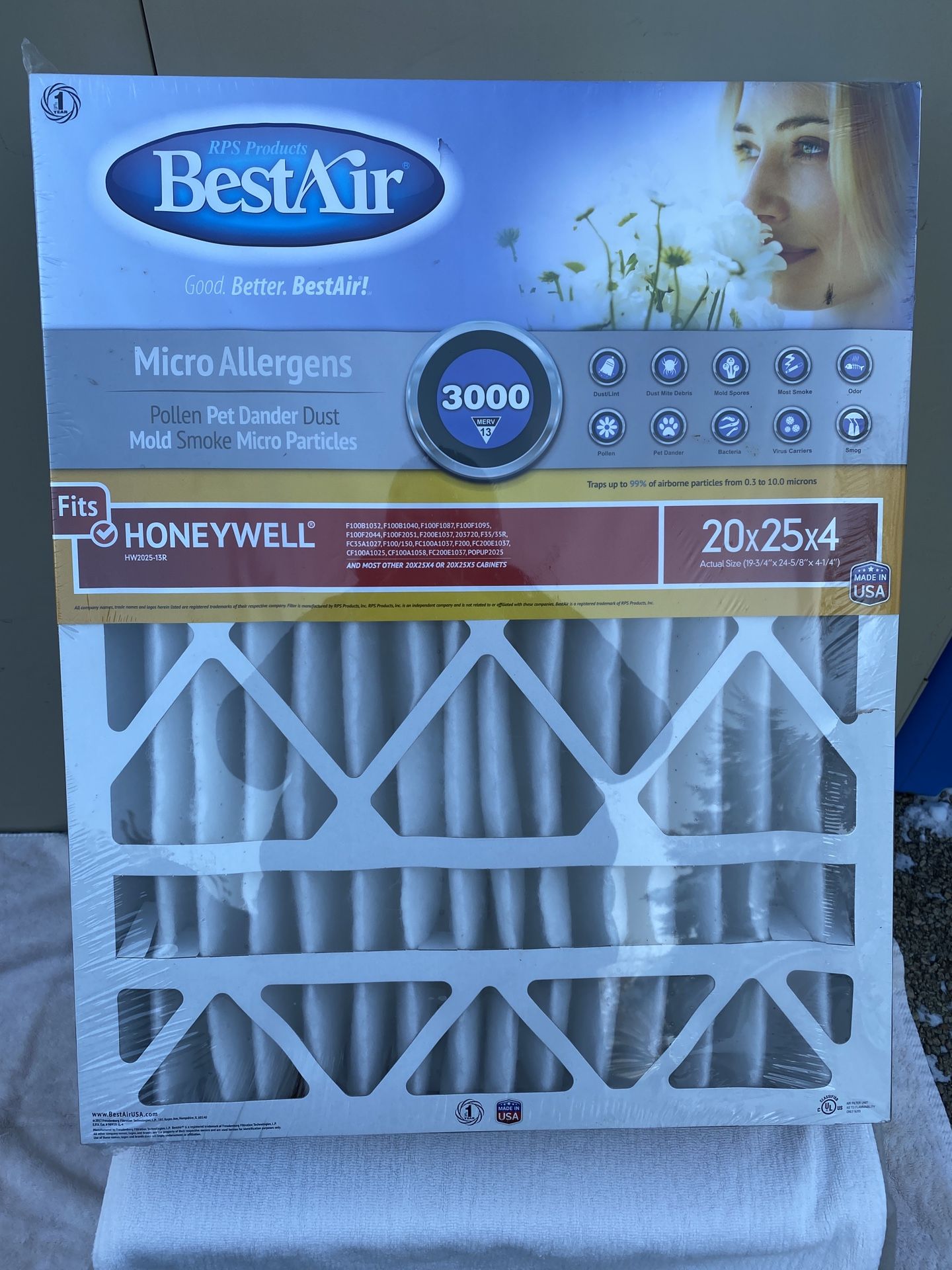 BestAir Honeywell 20x25x4 Series 3000 MERV 13 Furnace Filter,  New 