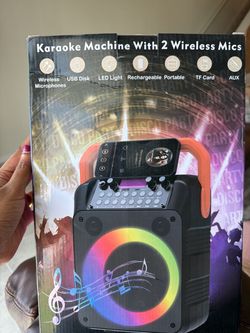Karaoke Machine with 2 Wireless Mics — Portable Bluetooth Speaker, Open Box