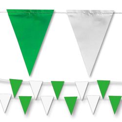 Green & White Pennant Banner Flags | OSHA 500lb Rated | Strand Fade Resistant 【102FT