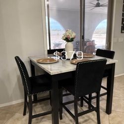 Elegant! 5-pc Counter Height Dining Set With Black Velvet Upholstered Chairs NEW