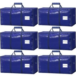 6 Pack Heavy Duty Moving Bags with Padded Wrap Around Handles-Strengthened Zipper Extra Large Storage Totes for Dorm College Clothes