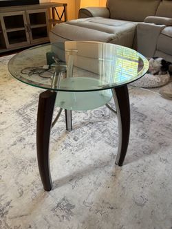 Round Glass Top End Table with Lower Shelf