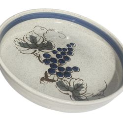 Vintage Blue and White Ceramic Bowl with Grape Design