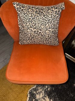 Pair of Orange Velvet Channel Tufted Accent Chairs