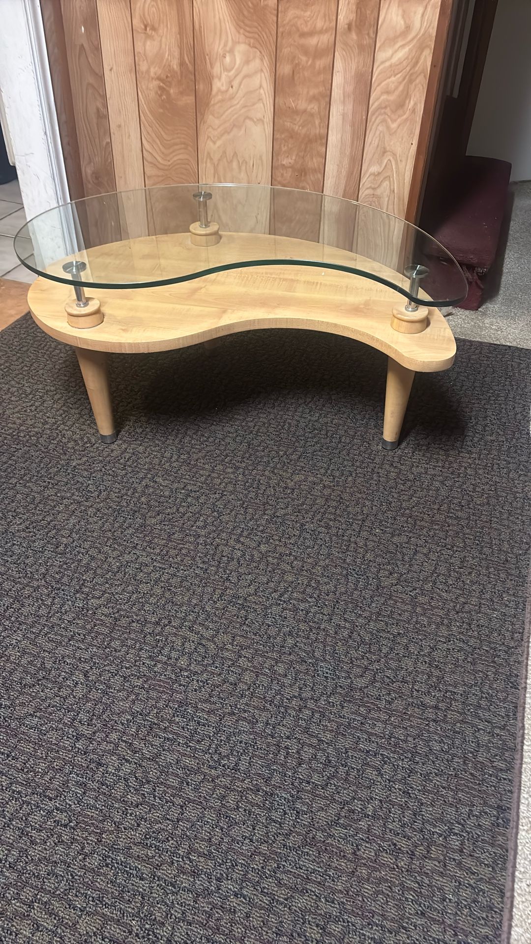 Yin Yang Mid Century Glass Top Coffee Wood Table Vintage Heavy