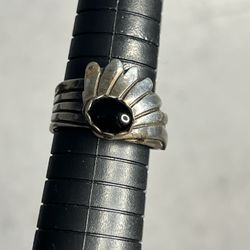 Richard Begay Native Navajo Onyx Set Wing Design Sterling Silver Ring Size 9.75