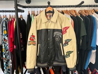 Vintage Avirex Northwest Wild Bears Leather Varsity Jacket Black Cream 2XL