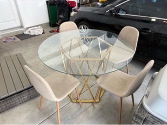Round Glass Dining Table with 4 Chairs