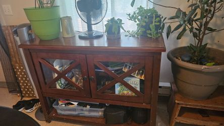 Dark Wood Cabinet with Glass Doors