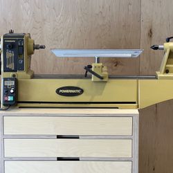 Powermatic PM2014 Lathe w/ 13" Extension on Rolling Cabinet and Accessories 