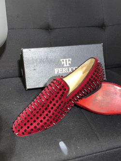 Men Velvet Slippers Loafers Flat With Black Spikes