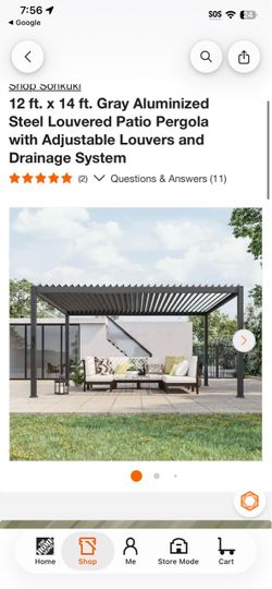 12 ft. x 14 ft. Gray Aluminized Steel Louvered Patio Pergola with Adjustable Louvers and Drainage System