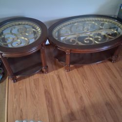 Pair of Oval Glass Top End Tables