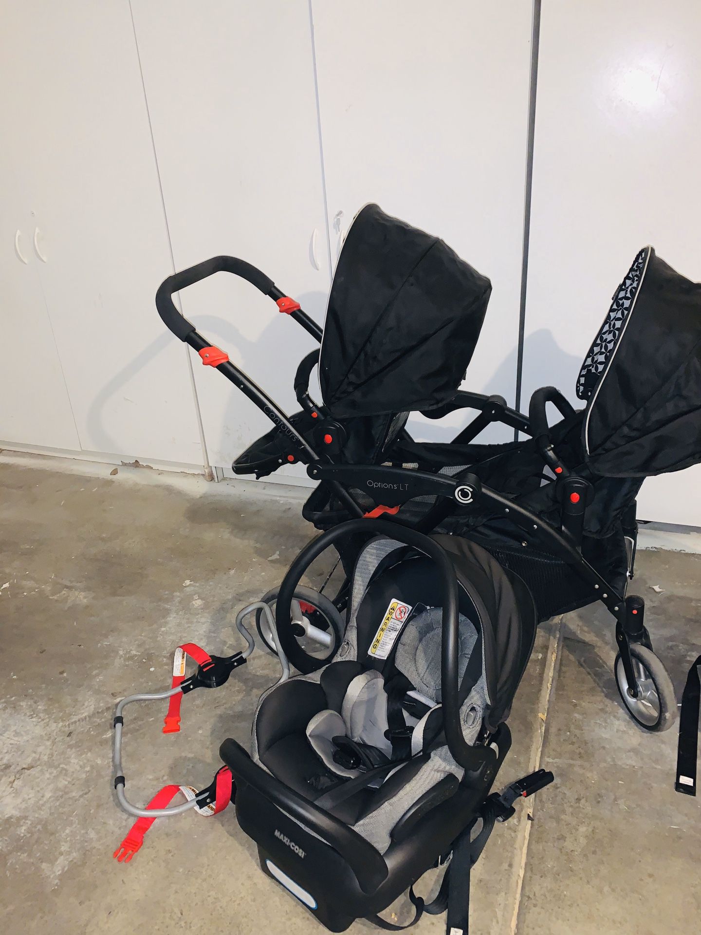 Double stroller and infant car seat
