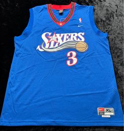 Men XL Vintage Nike Philadelphia 76ers Allen Iverson Stitched Blue Jersey