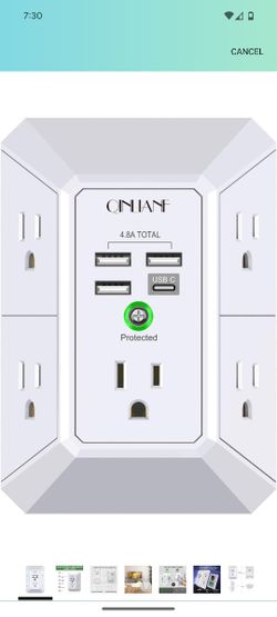 Wall Charger, Surge Protector, QINLIANF 5 Outlet Extender with 4 USB Charging Ports (4.8A Total) 3-Sided 1680J Power Strip Multi Plug Adapter