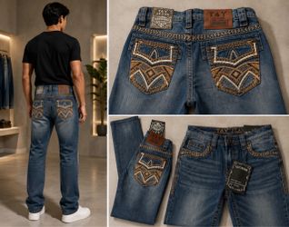 T&Y Jeans Men's Embroidered Denim Jeans