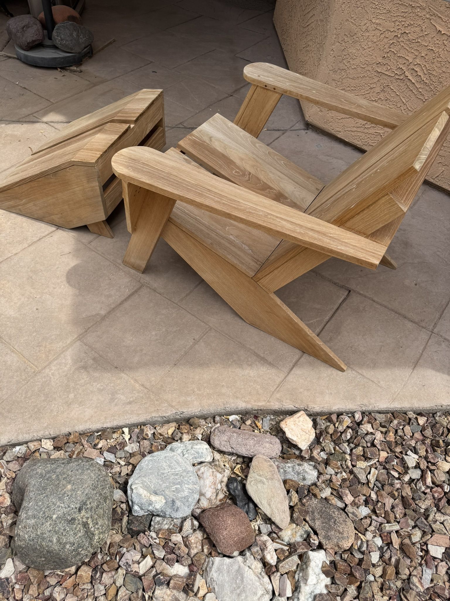 Crate & Barrel Modern Teak Adirondack Chair/Ottoman Set