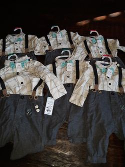 Lots of 6 Baby Boys' 4pc. Long Sleeve Collared Bodysuit