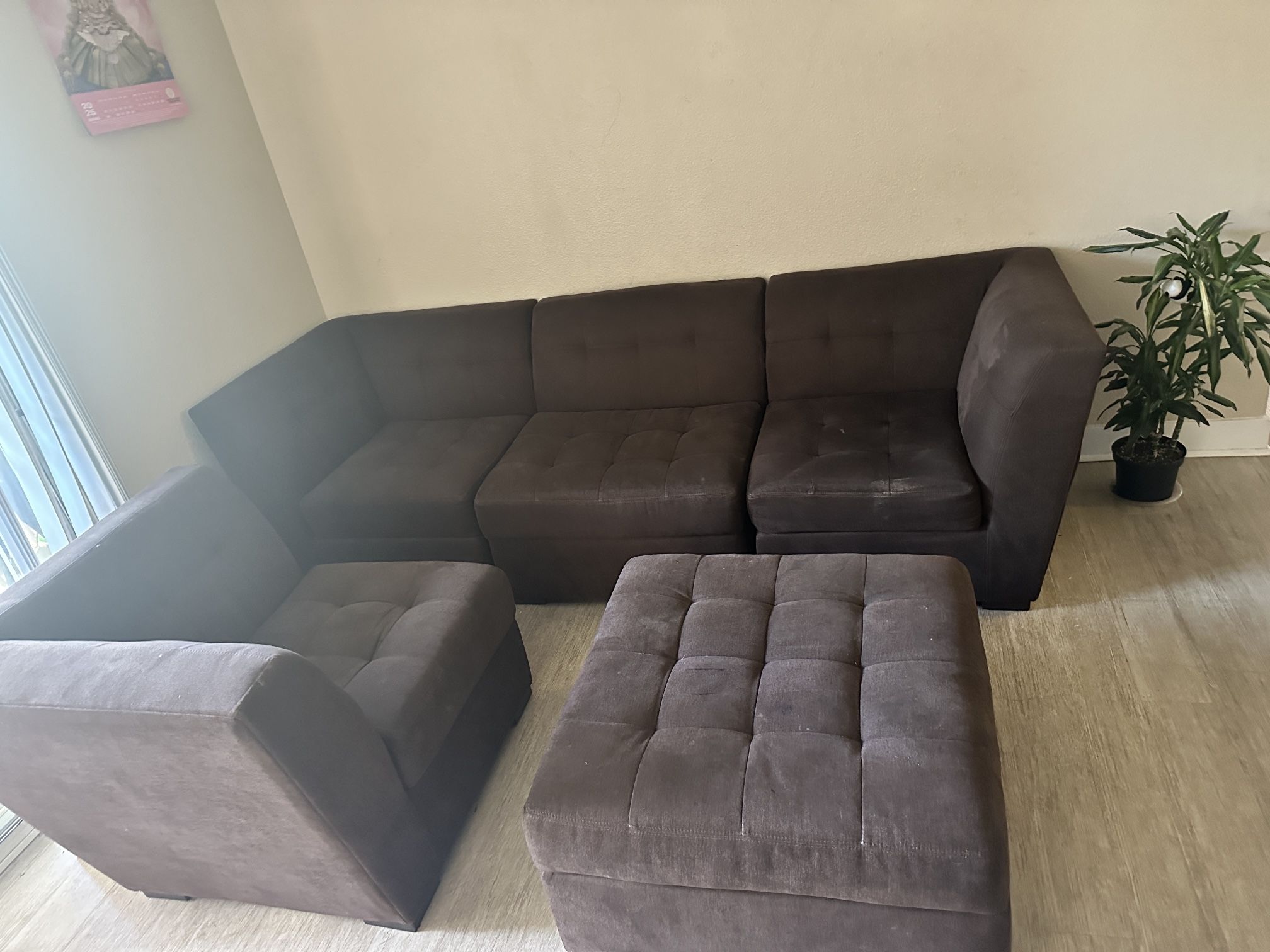 Fabric Couch With Ottoman