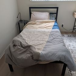 Twin Bed Set (Frame, Memory Foam Mattress, Covers, Pillow)