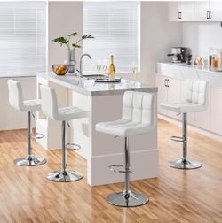 White Bar Stools Set of 4 Adjustable Counter Height Barstools