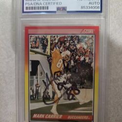 Buccaners Mark Carrier Autograph 1990 Score Card -PSA/DNA Certified Authentic