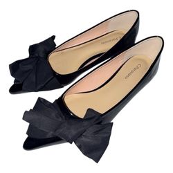 C.Paravano Black Patent Bow Flats - Size 6.5
