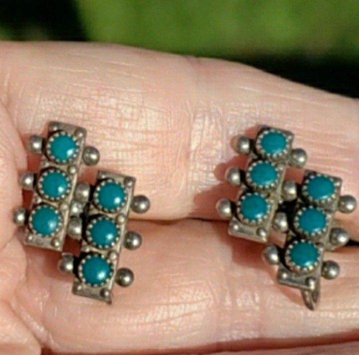 Vintage Sterling Silver Turquoise Earrings Screwbacks