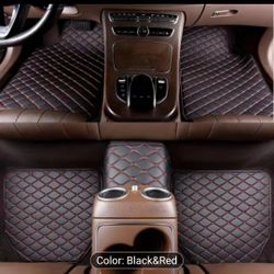 BLACK CAR MATS WITH RED STITCHING 