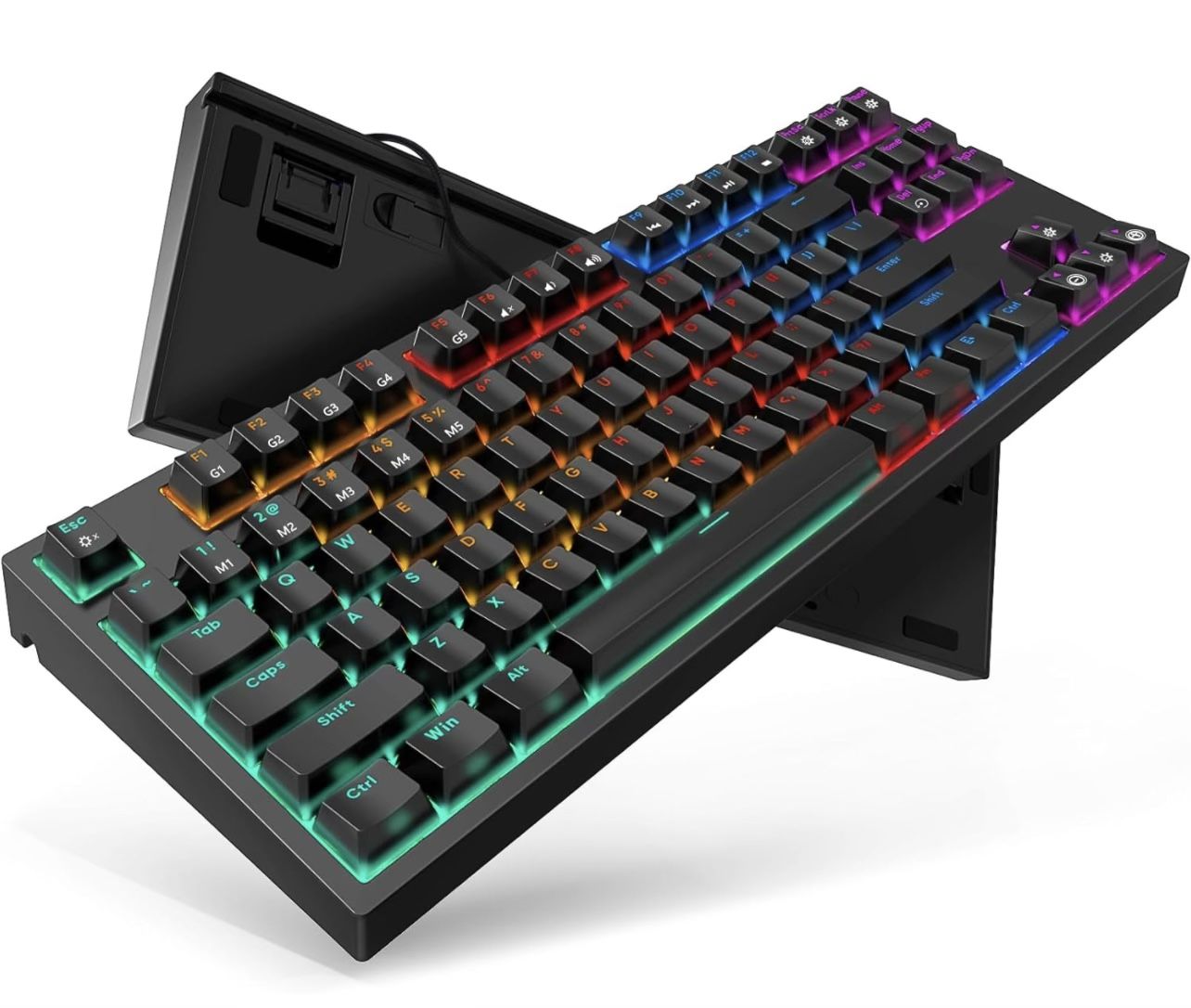 TECURS Gaming Keyboard Mechanical Wired LED Keyboard 5 Macro Keys 87 Keys Compact Teclado Mecanico TKL Gamer Keyboard with Red Switch for PC Computer