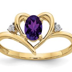 XBS477 14K Amethyst Birthstone Heart Ring Sz 7
