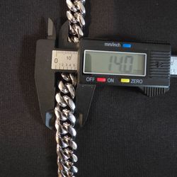 Silver Cuban Link Chain Braclet 18k/ Stainless steel 14mm 8" Long supershine never tarnish