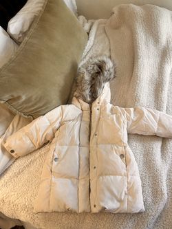 Girls Zara White Feather Down Jacket With Fur Smoke Free Home