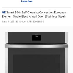 GE Smart 30-in Self-Cleaning Convection European Element Single Electric Wall Oven (Stainless Steel) JTS5000SNSS