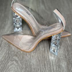 Fashion Nova Block Heels - Clear/Nude