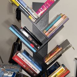 Black Asymmetrical Bookshelf with Storage