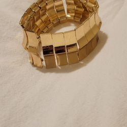 Gold Tone Stretch Band Cuff Look Bracelet