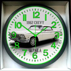 1962 Chevy Impala Glow In The Dark Wall Clock New!