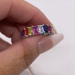 Rainbow Ring Size 7 - 925 & Colored CZs 