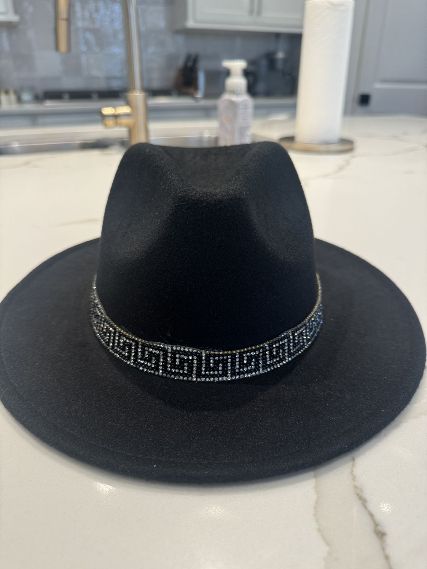 Black Hat W/ Rhinestone Trim