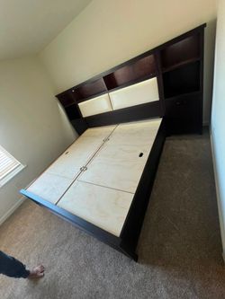 Dark Wood Captain's Bed Frame with Storage Headboard